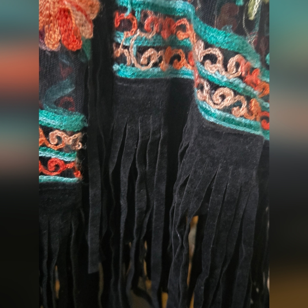 Johnny Was Black Sheer Kimono with Floral Embroidery SzM - Picture 13 of 13